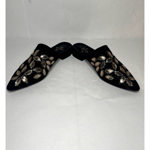 Amanda Blu Mariah Suede Mules Slip On Black & Gold Decorative - Picture 5 of 8